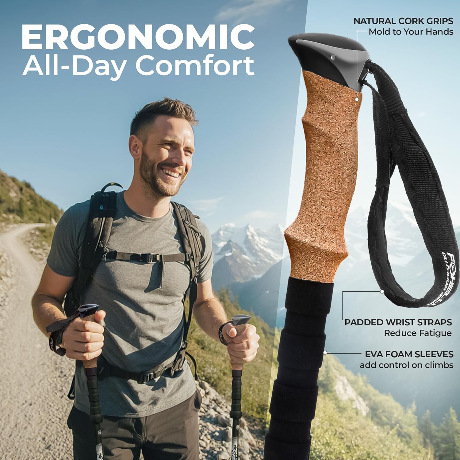 Foxelli Carbon Fiber Trekking Poles – Lightweight Collapsible Hiking Poles with Cork Grips, Quick Flip Locks & All-Terrain Accessories – Adjustable Height Hiking Sticks for Men & Women - Image 5