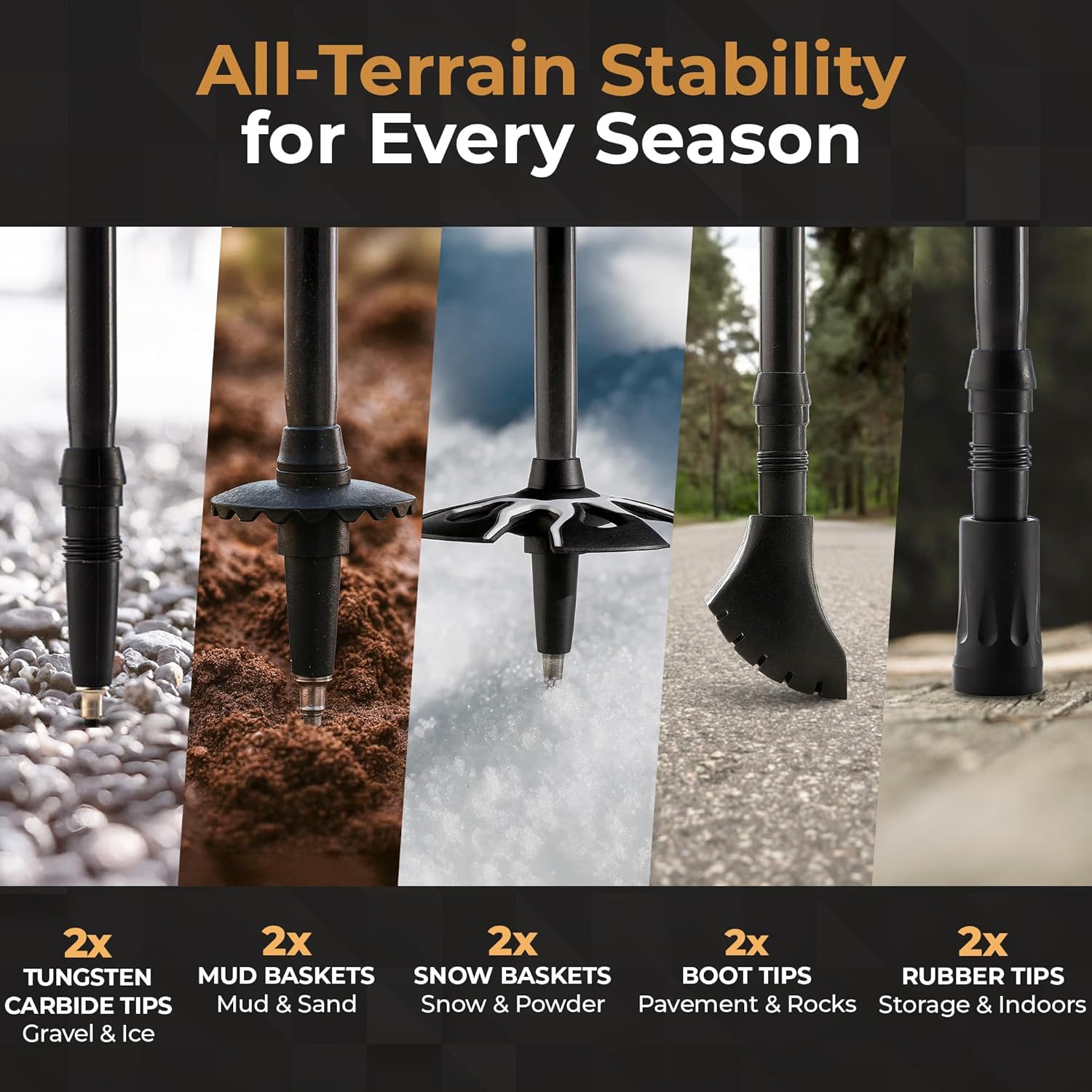 Foxelli Carbon Fiber Trekking Poles – Lightweight Collapsible Hiking Poles with Cork Grips, Quick Flip Locks & All-Terrain Accessories – Adjustable Height Hiking Sticks for Men & Women - Image 6