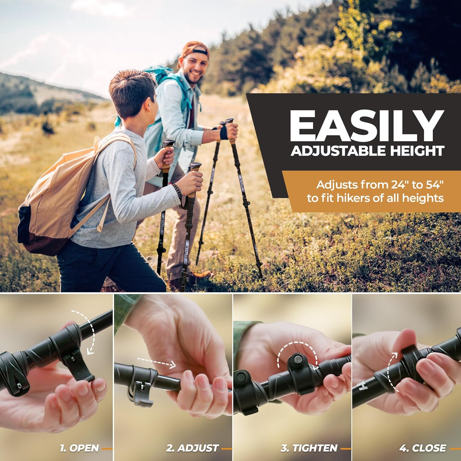 Foxelli Carbon Fiber Trekking Poles – Lightweight Collapsible Hiking Poles with Cork Grips, Quick Flip Locks & All-Terrain Accessories – Adjustable Height Hiking Sticks for Men & Women - Image 7